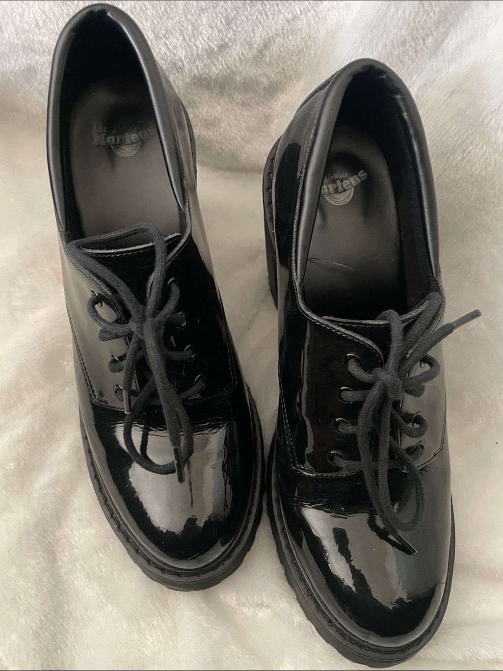 Dr. Martens Shiny Black Patent Lace-Up Oxfords Heeled Booties